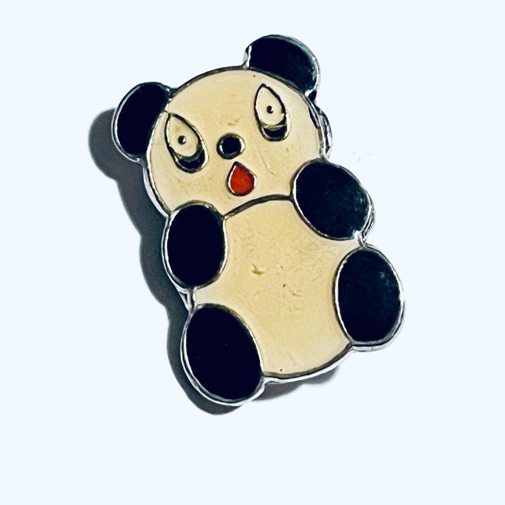 Cute Panda Enamel Pin in Cream, Black & Red